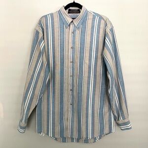 LOAFERS Reed St. James Long Sleeve Button-Down Striped Shirt Blue Tan White, M